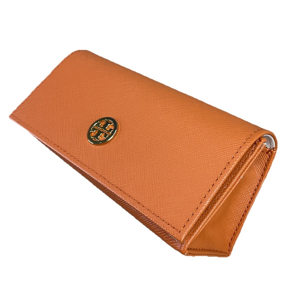 Tory Burch Sunglasses Glasses Semi-hard Case Orange Saffiano Leather Magnet Snap